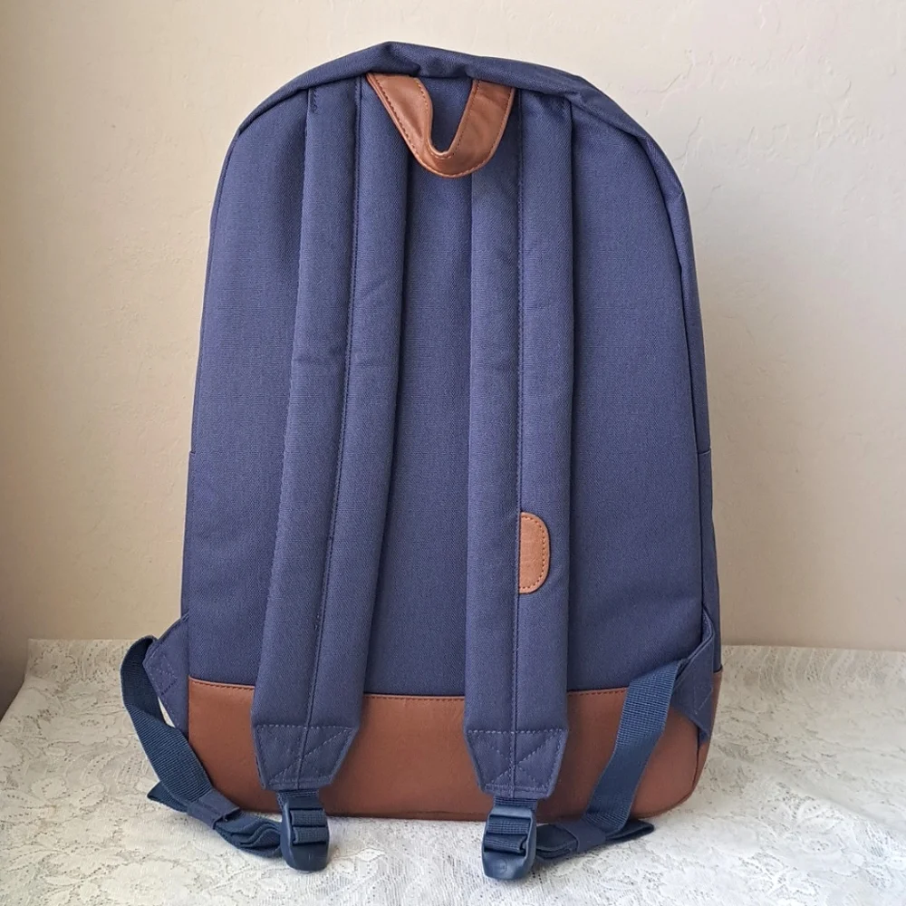 Nwot Herschel Heritage Backpack Navy/Tan Synthetic Leather Mid-Volume men women